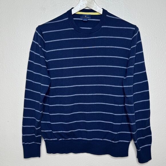 Brooks Brothers Sweater Mens Large Navy Blue Striped Crewneck Cotton Classic Fit - Picture 1 of 8